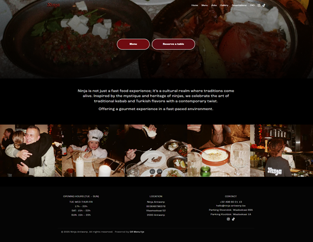 Website ontwerp en ontwikkeling voor Ninja Antwerp (horeca)